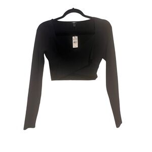 Knit cross front black crop